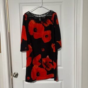 Black and Red Poppy Dress by Mark with lace around neck-XXL